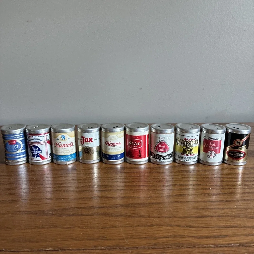 Vintage Mini Beer Can Salt & Pepper Shakers Lot Of 10 Novelty 60s 70s Rare